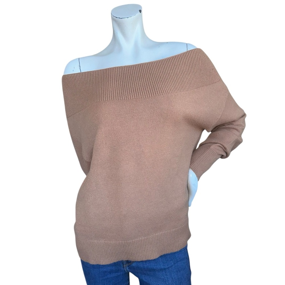 Anthropologie Moth Tan Off Shoulder Chunky Long Sleeve Sweater Size Medium